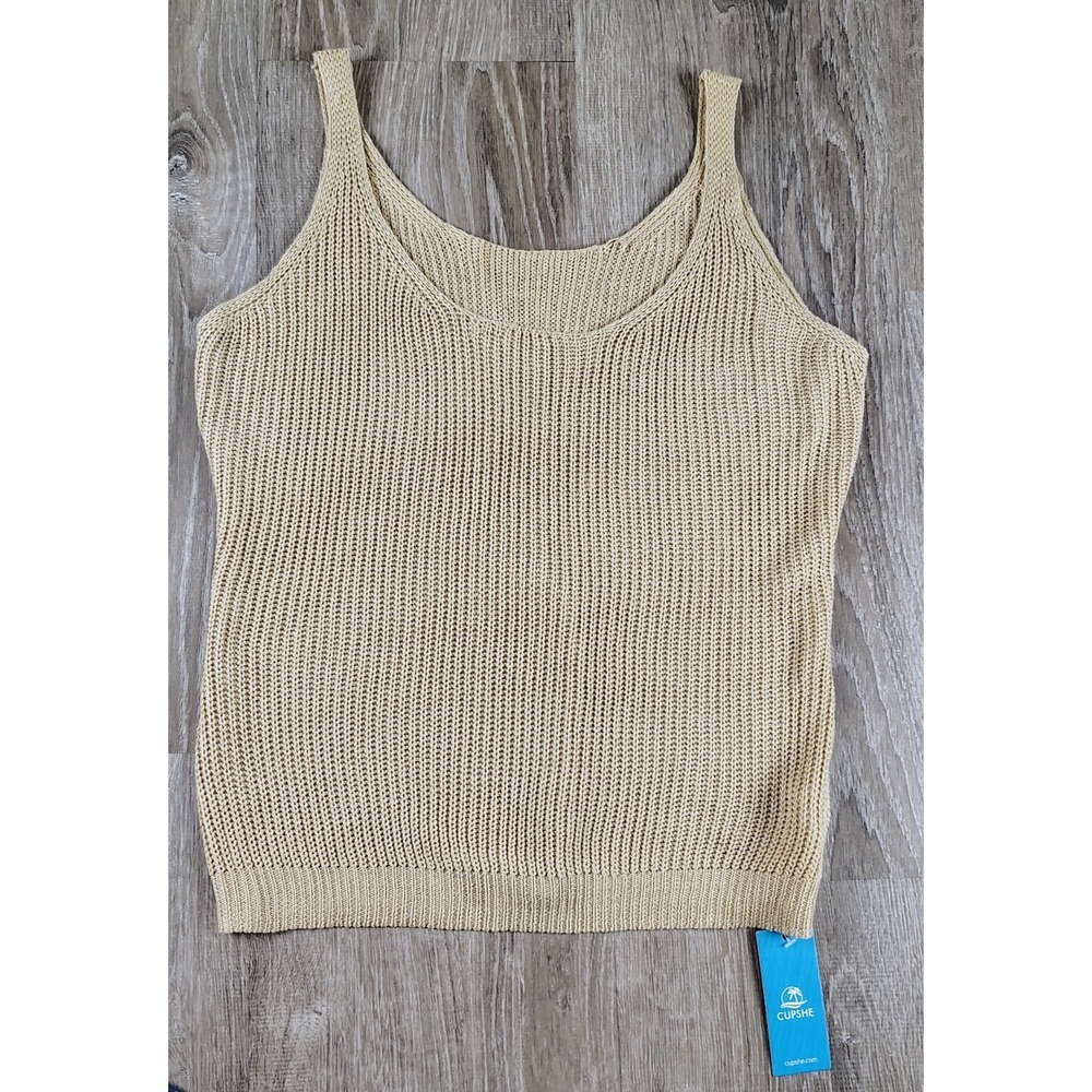 Cupshe Crochet Scoop Neck Tank Top Womens Large Tan NEW